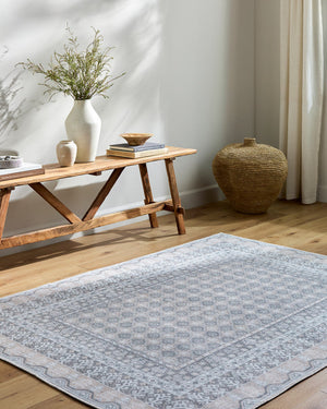Rainier Cottage White/Pale Blue Washable Area Rug - Our PNW Home x Livabliss