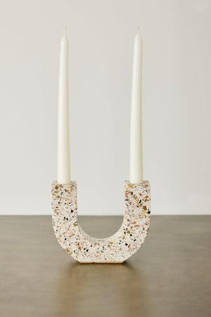 U-shaped Neutral Terrazzo Taper Candle Holder