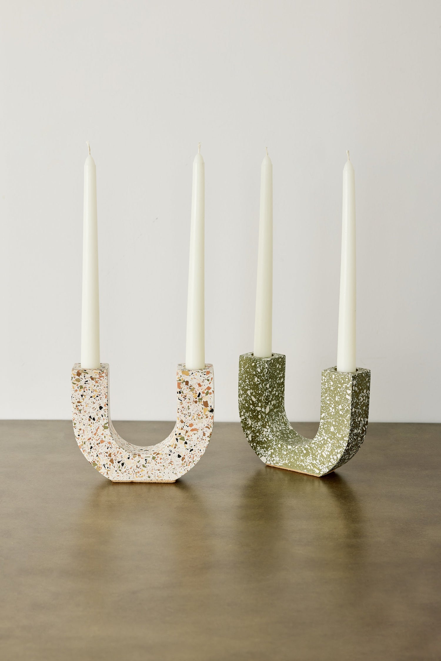 U-shaped Neutral Terrazzo Taper Candle Holder