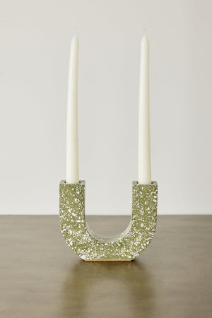 U-shaped Olive Terrazzo Taper Candle Holder