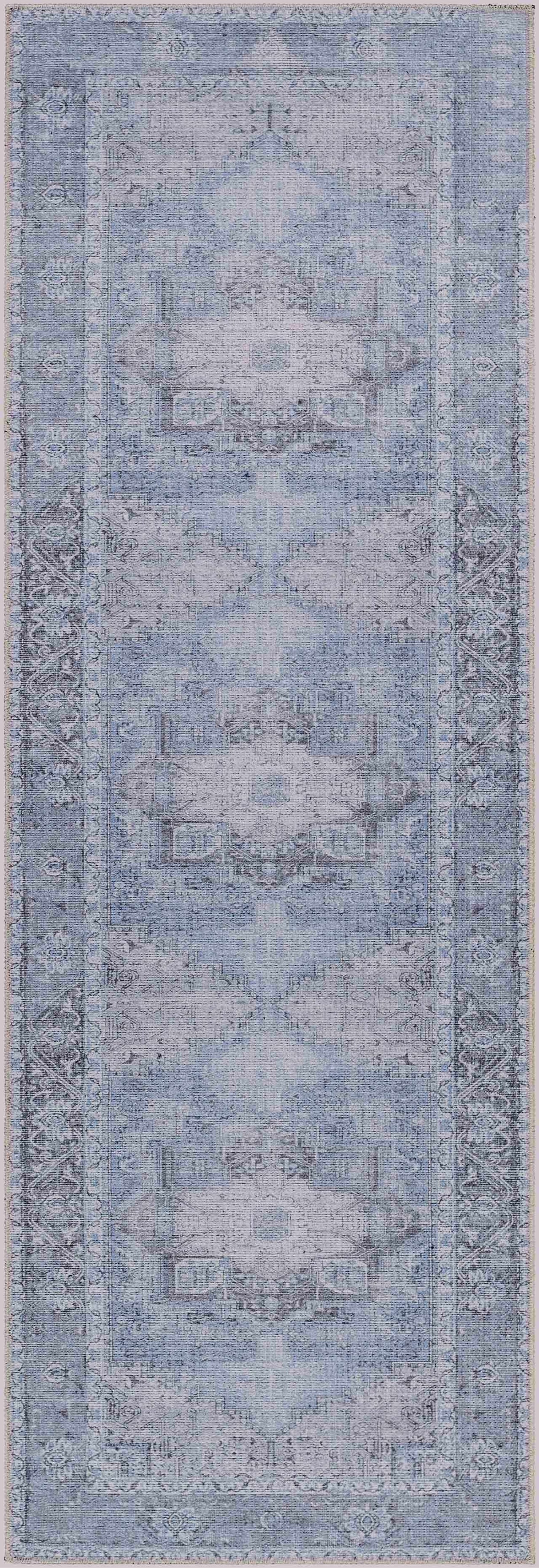 Ice Blue Flat Pile Washable Rug - Clearance