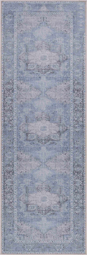 Ice Blue Flat Pile Washable Rug - Clearance