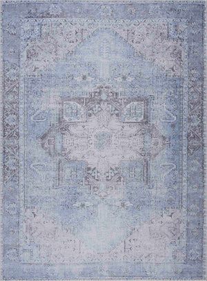 Ice Blue Flat Pile Washable Rug - Clearance