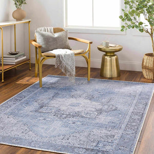 Ice Blue Flat Pile Washable Rug - Clearance