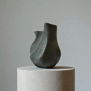 Everest Terracotta Vessel, Hand-painted in Jet Black, 11.4"L x 10"W x 13."H