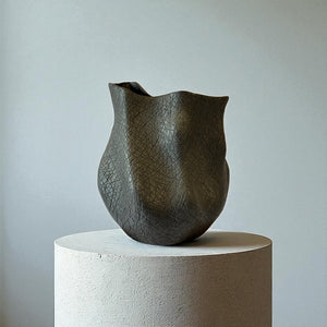 Everest Terracotta Vessel, Hand-painted in Jet Black, 11.4"L x 10"W x 13."H