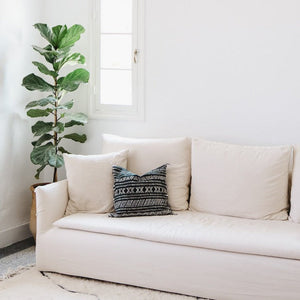 Desert Stripe Embroidered Cactus Silk Pillow - Black