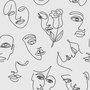 Minimalist Line Art Wallpaper - Abstract Faces Design