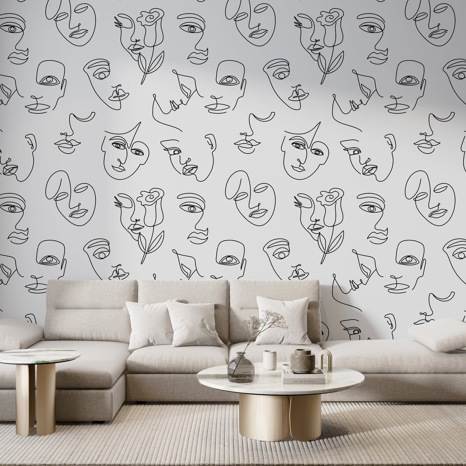 Minimalist Line Art Wallpaper - Abstract Faces Design