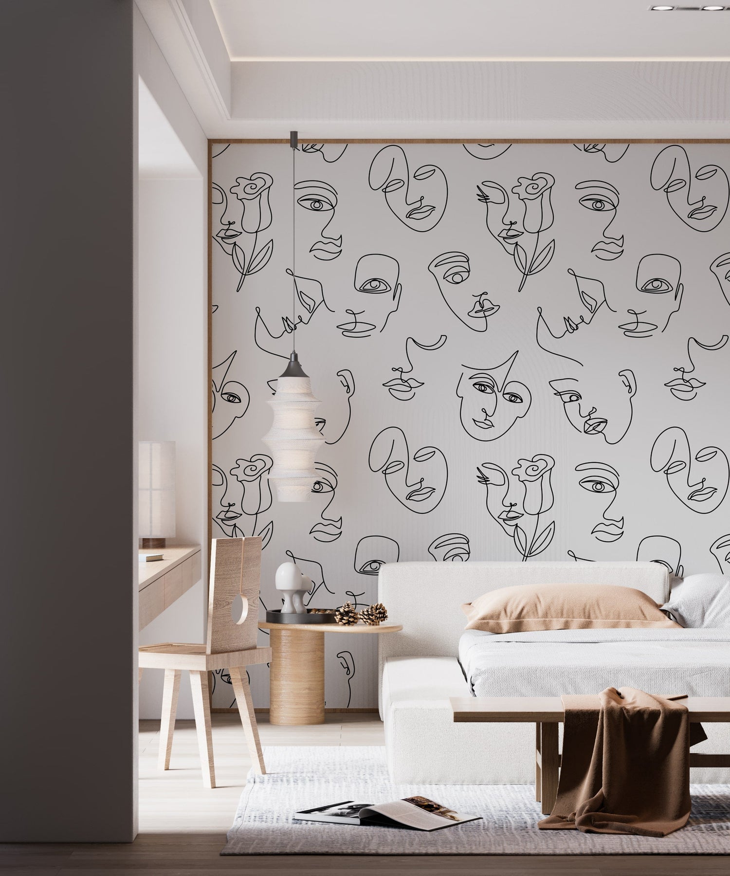 Minimalist Line Art Wallpaper - Abstract Faces Design