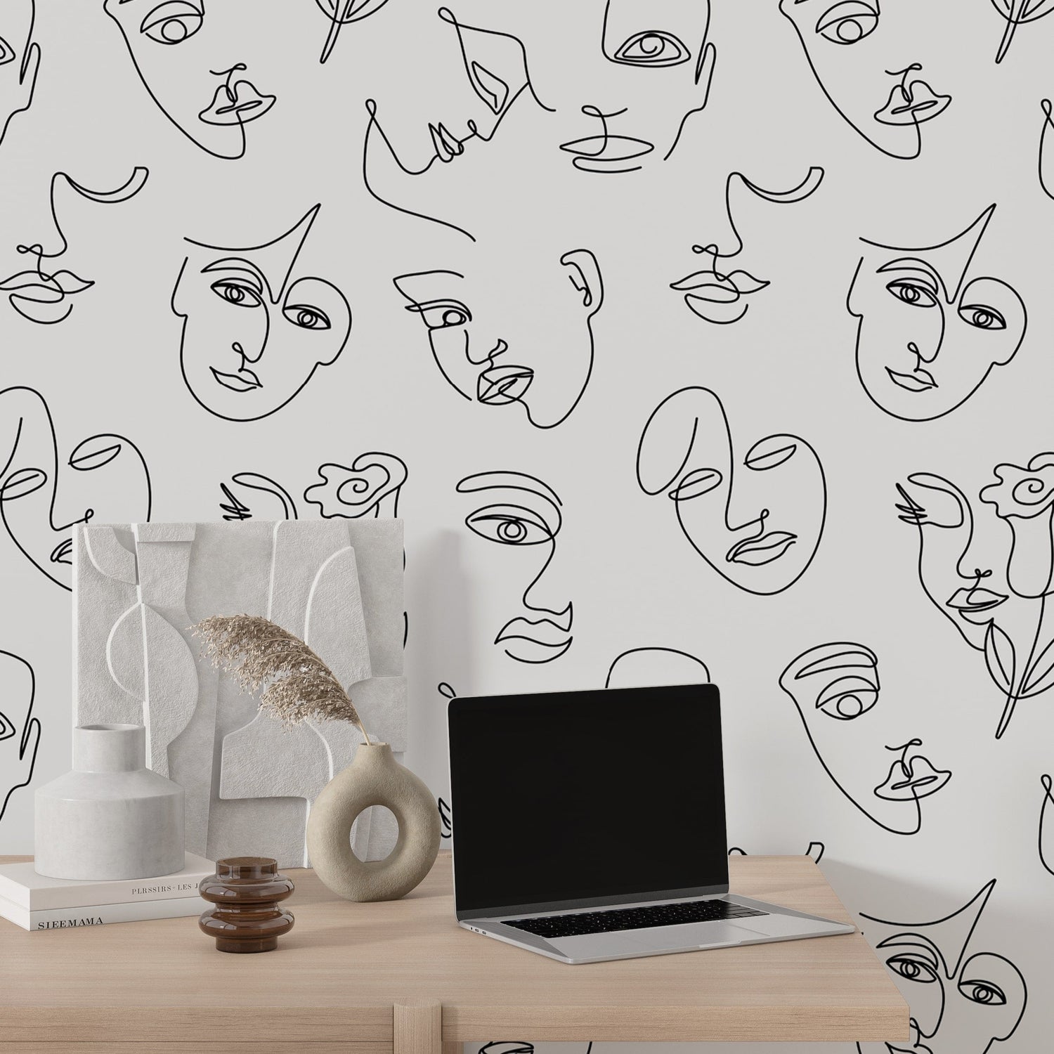 Minimalist Line Art Wallpaper - Abstract Faces Design