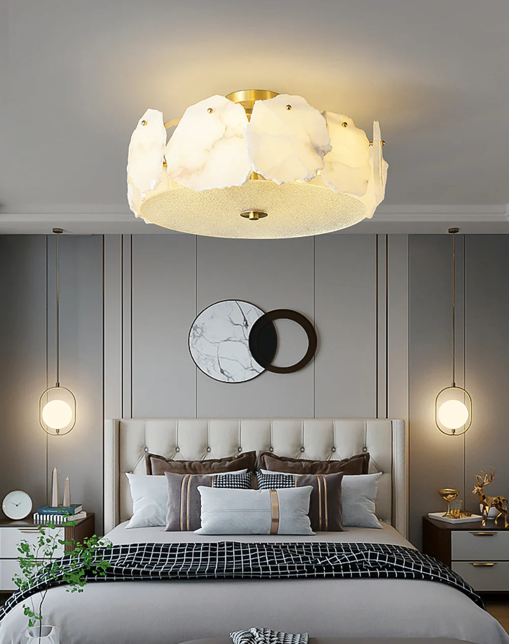 Alabaster Artze Brass Ceiling Light