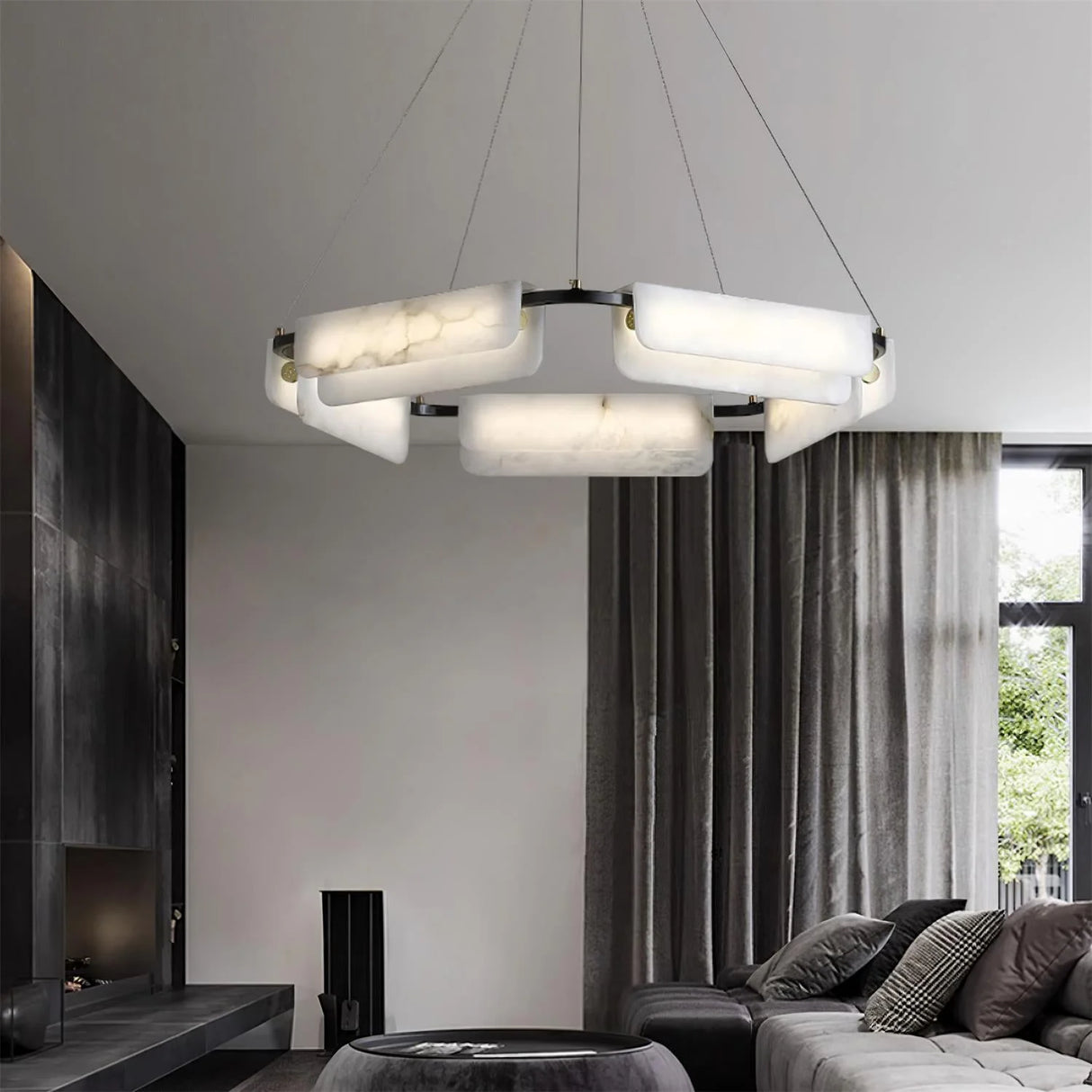 Delia Rectangular Alabaster Chandelier