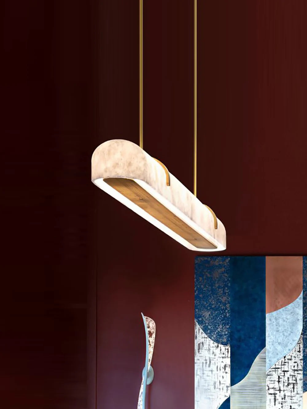 Alabaster Linear Brass Chandelier