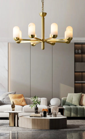Alabaster Luxury Moonshade Brass Chandelier