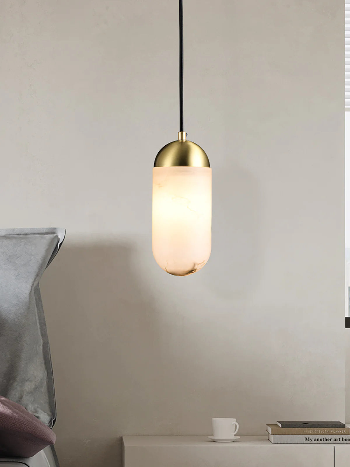 Alabaster Moonshade Copper Pendant Lamp