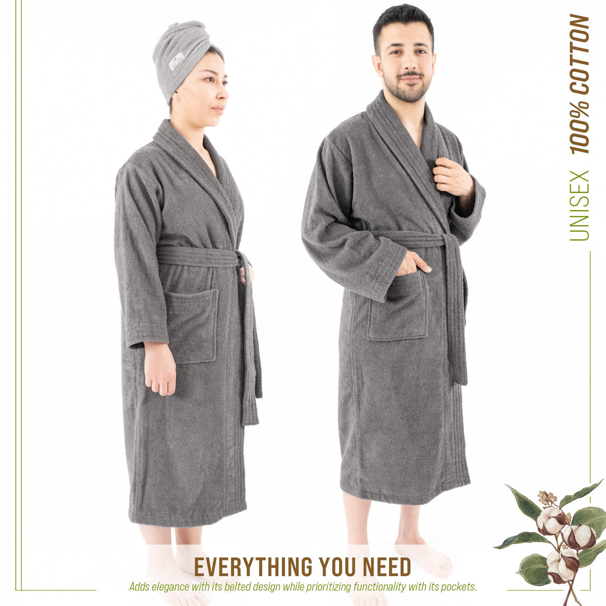 American Soft Linen, 100% Cotton Robes for Women and Men, Soft Lightweight Unisex Couple Turkish Bathrobes
