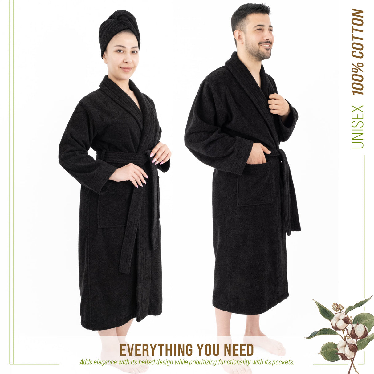 American Soft Linen, 100% Cotton Robes for Women and Men, Soft Lightweight Unisex Couple Turkish Bathrobes