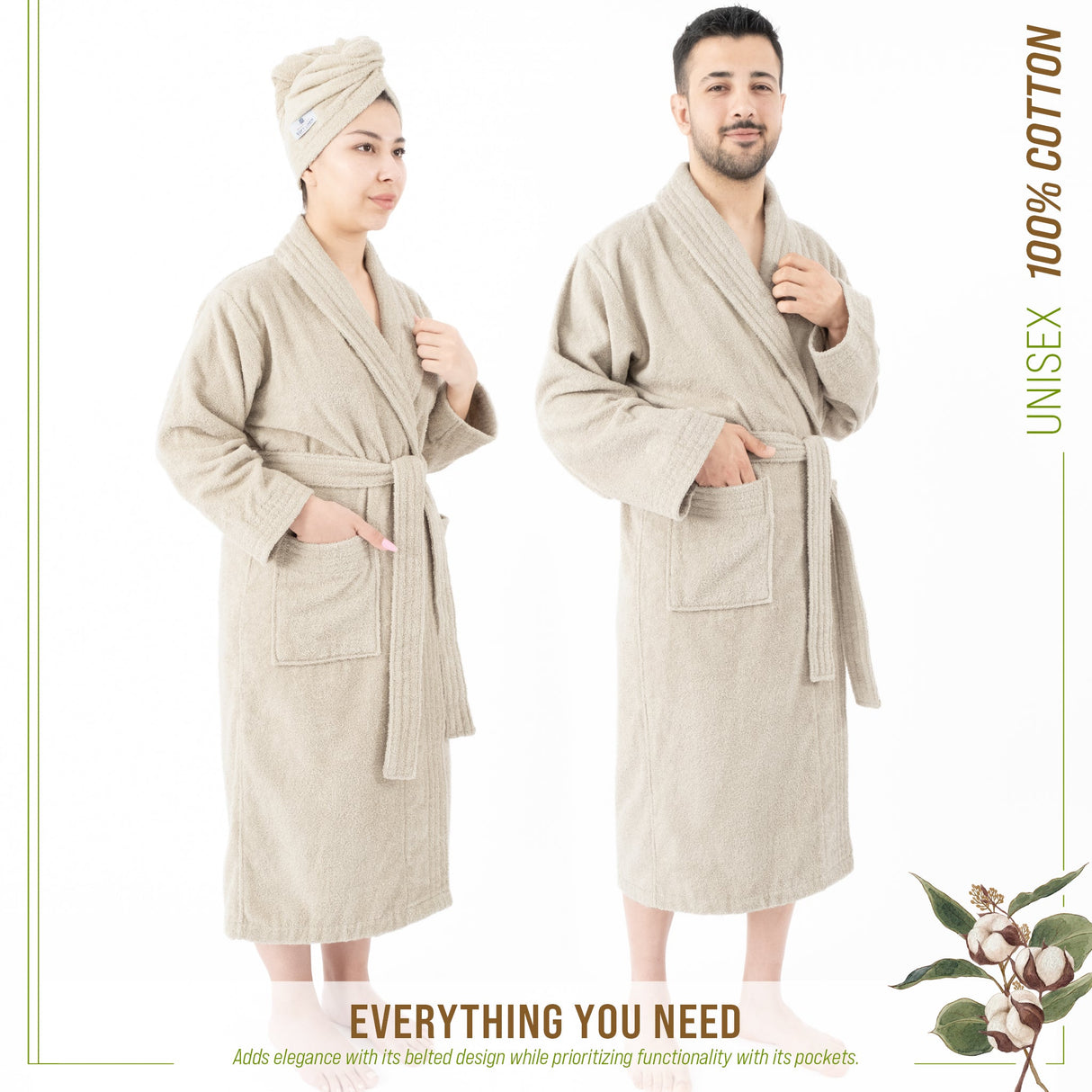 American Soft Linen, 100% Cotton Robes for Women and Men, Soft Lightweight Unisex Couple Turkish Bathrobes