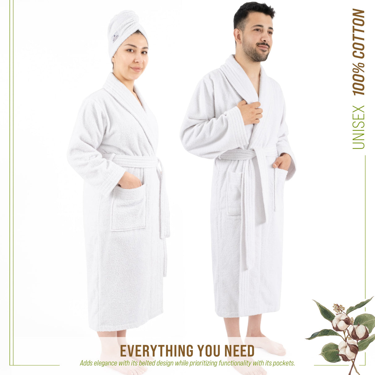 American Soft Linen, 100% Cotton Robes for Women and Men, Soft Lightweight Unisex Couple Turkish Bathrobes