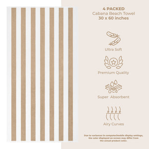 American Soft Linen, Premium Cotton 4 Pack Beach Towels, 30" x 60" Cabana Striped Pool Towels