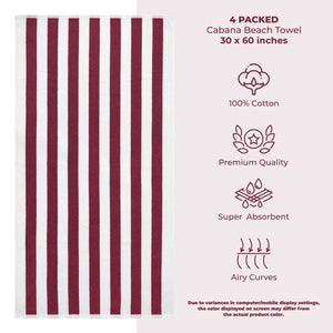 American Soft Linen, Premium Cotton 4 Pack Beach Towels, 30" x 60" Cabana Striped Pool Towels