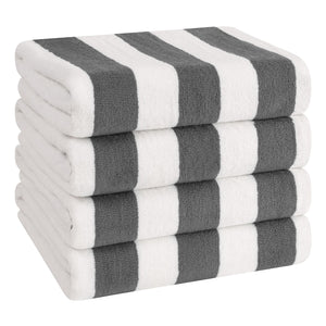 American Soft Linen, Premium Cotton 4 Pack Beach Towels, 30" x 60" Cabana Striped Pool Towels