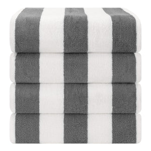 American Soft Linen, Premium Cotton 4 Pack Beach Towels, 30" x 60" Cabana Striped Pool Towels