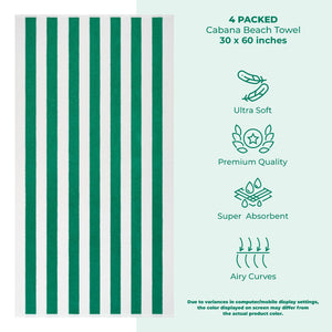 American Soft Linen, Premium Cotton 4 Pack Beach Towels, 30" x 60" Cabana Striped Pool Towels