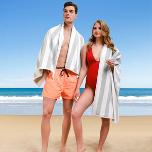 American Soft Linen, Premium Cotton 4 Pack Beach Towels, 30" x 60" Cabana Striped Pool Towels