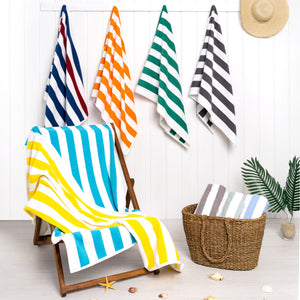 American Soft Linen, Premium Cotton 4 Pack Beach Towels, 30" x 60" Cabana Striped Pool Towels