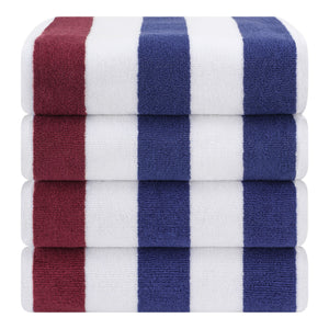 American Soft Linen, Premium Cotton 4 Pack Beach Towels, 30" x 60" Cabana Striped Pool Towels