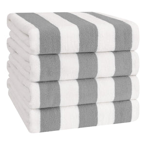 American Soft Linen, Premium Cotton 4 Pack Beach Towels, 30" x 60" Cabana Striped Pool Towels