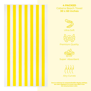 American Soft Linen, Premium Cotton 4 Pack Beach Towels, 30" x 60" Cabana Striped Pool Towels