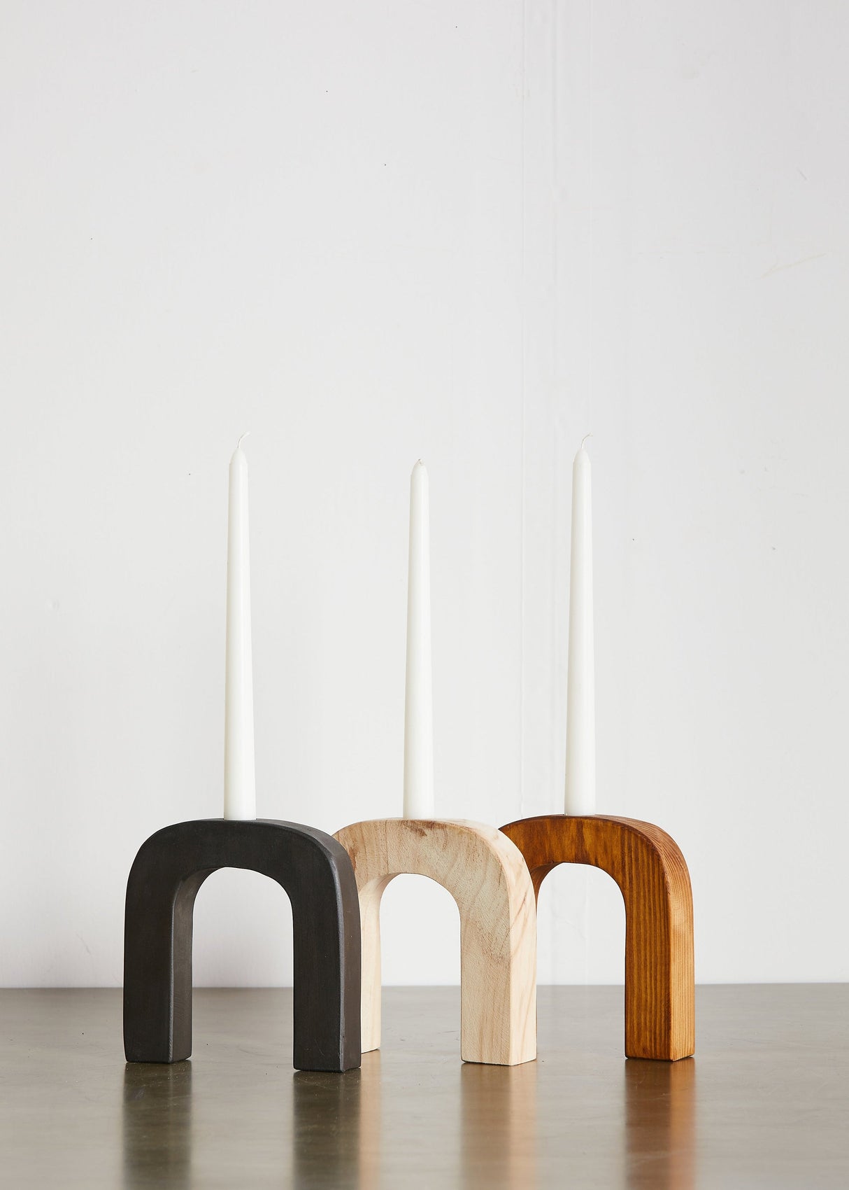 Arch Wooden Taper Candlestick Holder