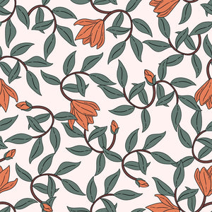 Art Nouveau Wallpaper – Retro  Botanical Design with Orange Blooms