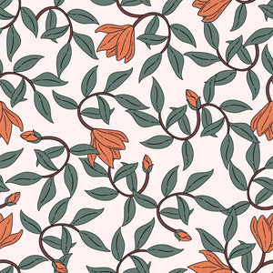 Art Nouveau Wallpaper - Retro  Botanical Design with Orange Blooms