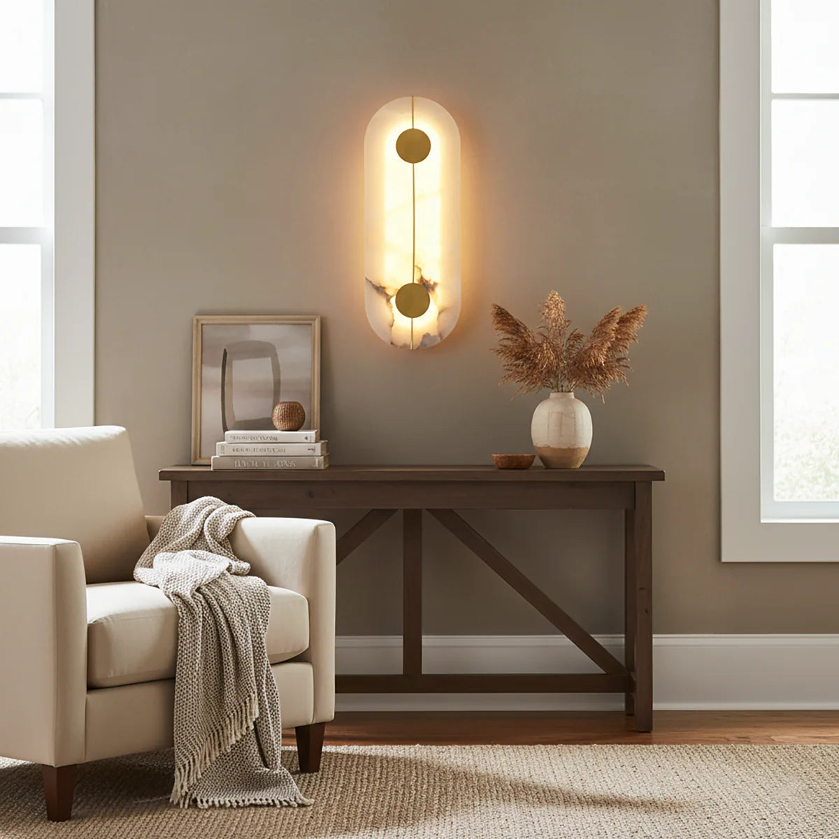 Artistic Brass Alabaster Wall Lamp