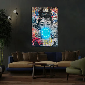 Audrey Hepburn | Pop Art Bubble Gum LED Painting | Modern Street Art Wall Décor