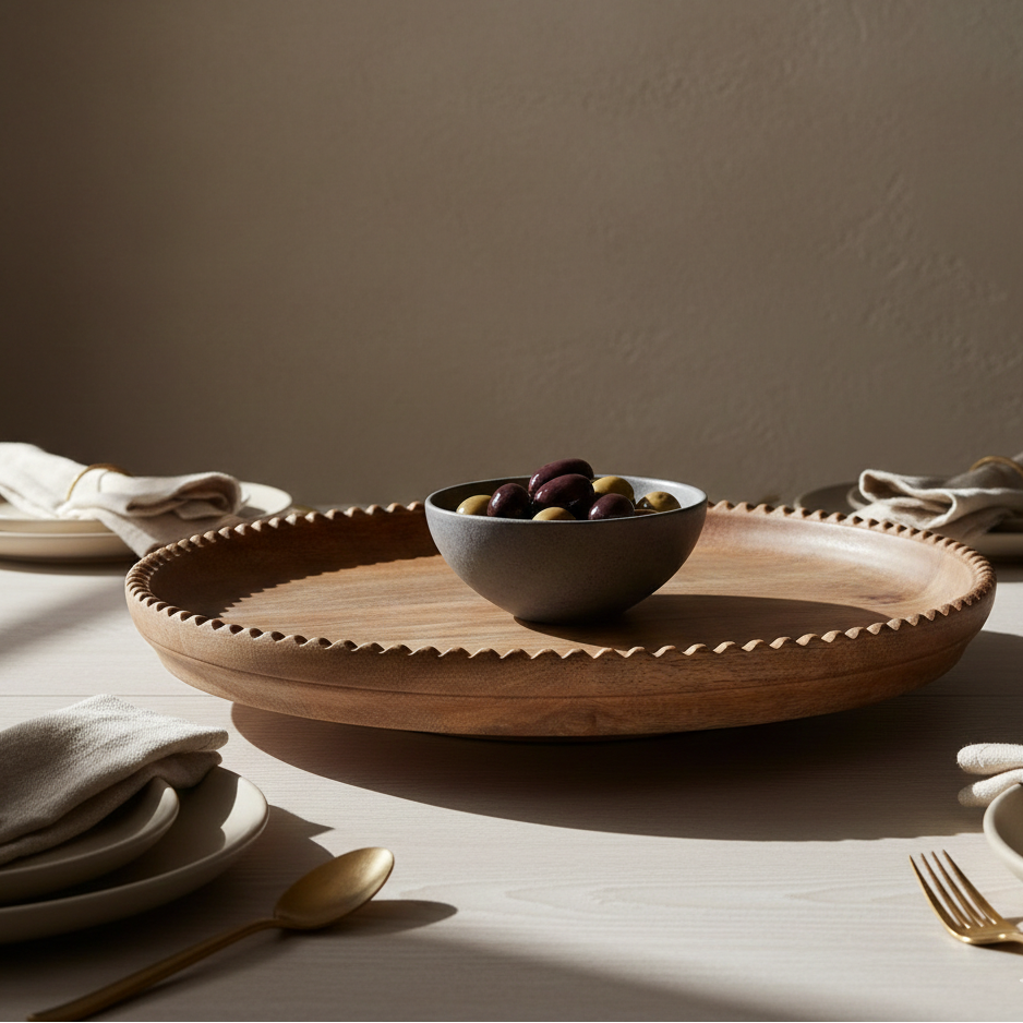 Ayla Wood Lazy Susan, Scalloped Edge