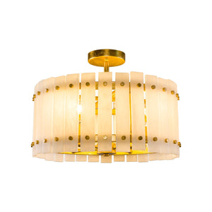 4-Light Modern Drum Marble Semi Flush Mount Ceiling Light