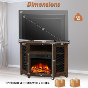 45" Corner Electric Fireplace TV Stands Console Table with 2 Metal Mesh Doors