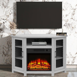 45" Corner Electric Fireplace TV Stands Console Table with 2 Metal Mesh Doors