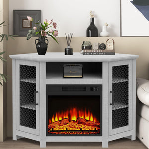 45" Corner Electric Fireplace TV Stands Console Table with 2 Metal Mesh Doors