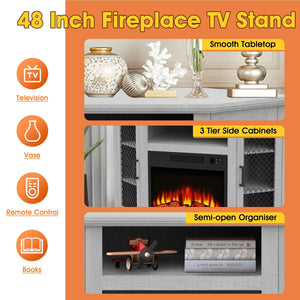 45" Corner Electric Fireplace TV Stands Console Table with 2 Metal Mesh Doors