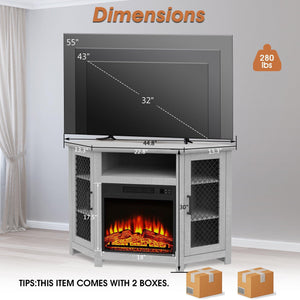 45" Corner Electric Fireplace TV Stands Console Table with 2 Metal Mesh Doors