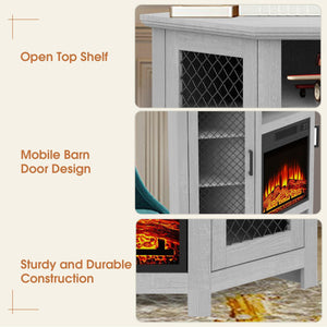 45" Corner Electric Fireplace TV Stands Console Table with 2 Metal Mesh Doors