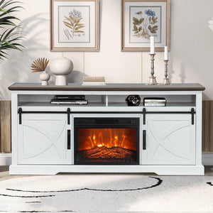 68" Farmhouse TV Stand with 23" Insert Opening Electric Fireplace