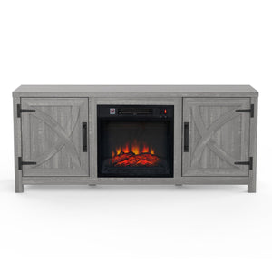 58" Farmhouse TV Stand with 18" Insert Electric Fireplace for Living Room