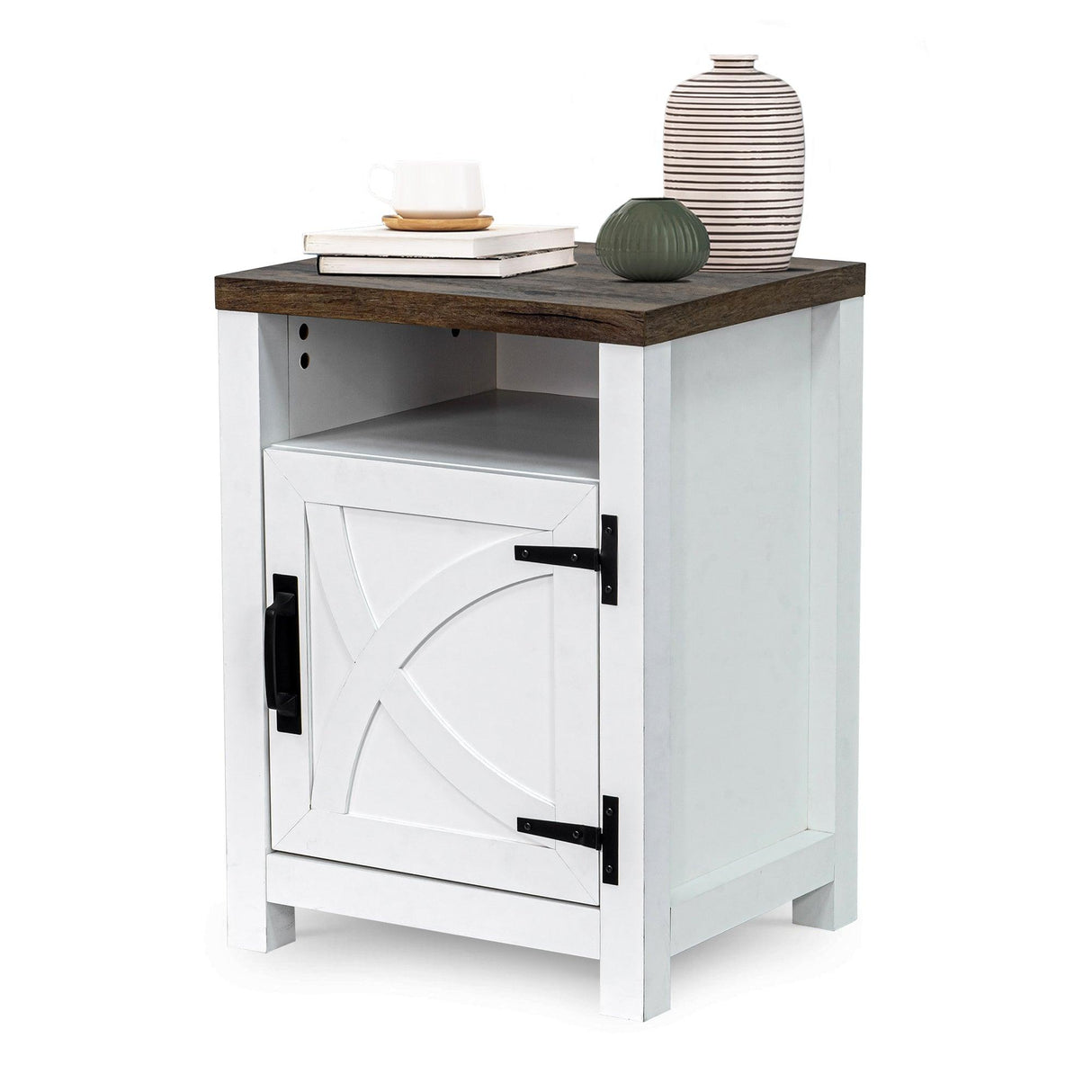 18" Solid Wood Farmhouse Nightstand for Bedroom in Brown or Grey or White
